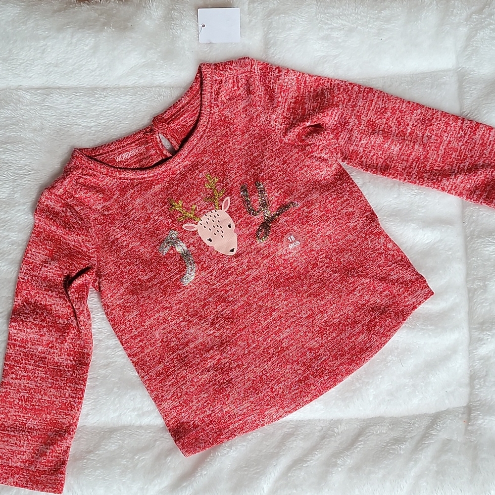 Wonderkids JOY Reindeer Red Marled Knit Long Sleeve Sweater  Girls 18 months NEW